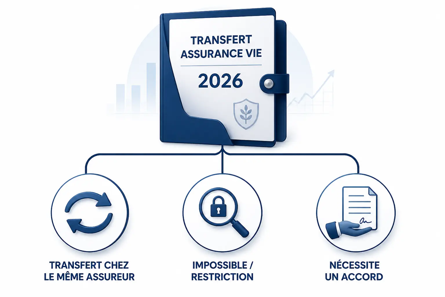 Schéma sur le transfert assurance vie en 2026 : contrat central, transfert interne, restrictions et accord requis.