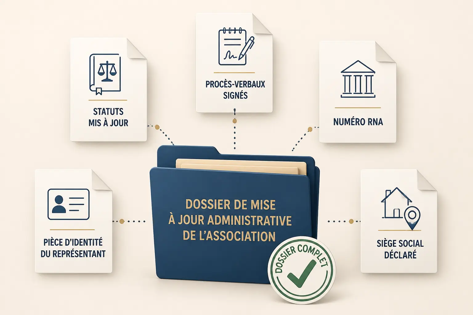 Checklist de modification statuts association : dossier avec statuts, PV signé, RNA, pièce d’identité et adresse