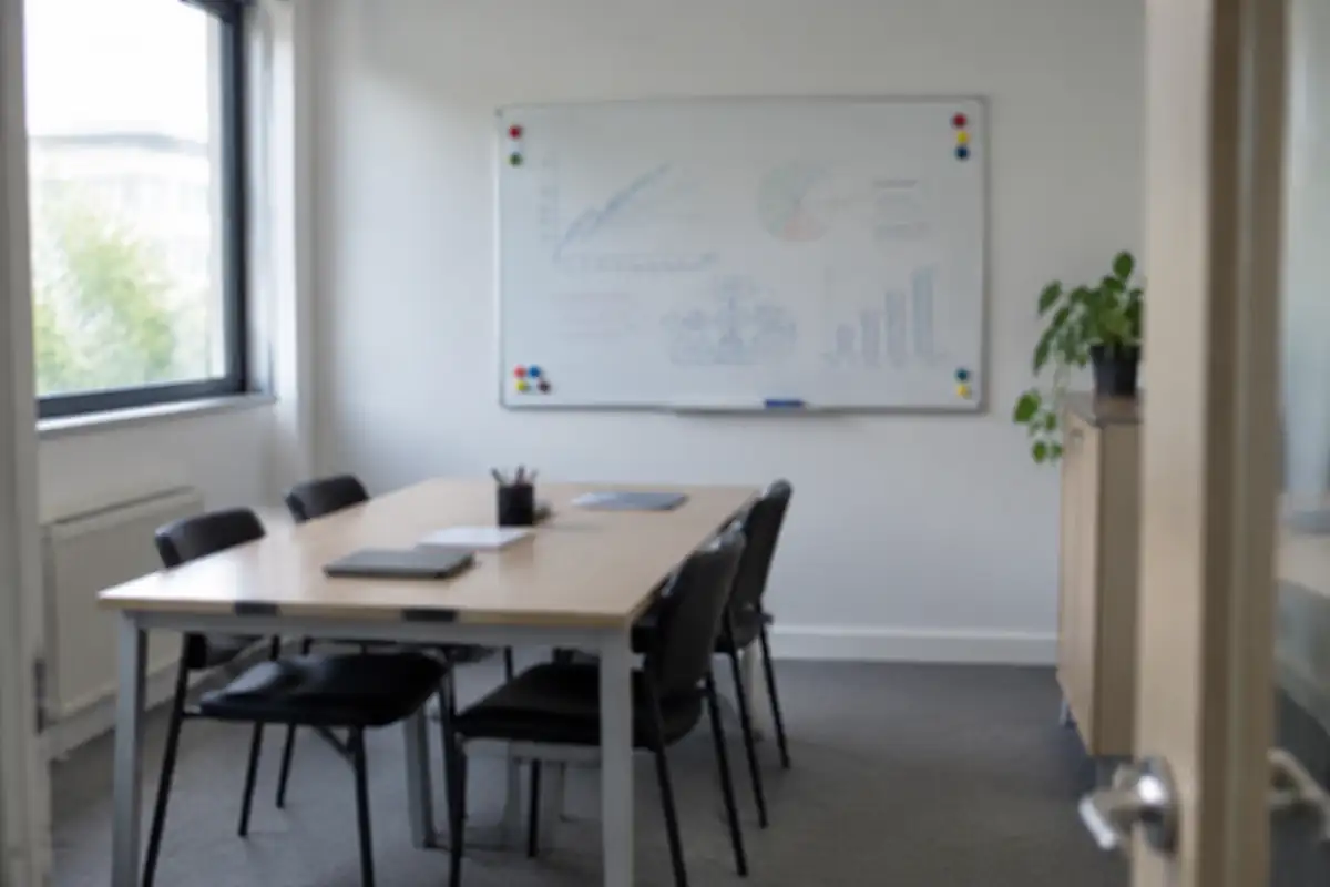 Tableau blanc d'indicateurs dans une salle de réunion vide